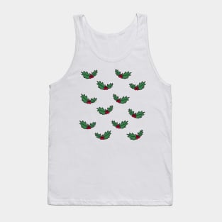 Christmas Holly Leaves Cartoon Doodle Pattern, made by EndlessEmporium Tank Top